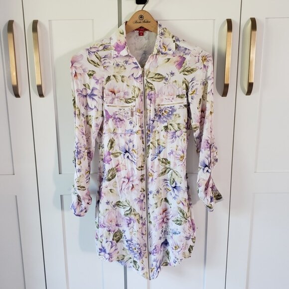 Guess Dress Womens XS Lavender Purple Floral Long Sleeve Full Zipper Mini - Picture 1 of 9